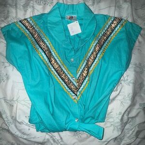 Vibrant Teal Embroidered Women's Blouse